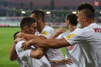 Na snímke radosť hráčov Trnavy po strelení gólu na 1:0