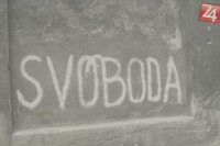 Nápis „Svoboda” na budove v centre Bratislavy.