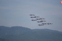 Na snímke prílet akrobatickej talianskej letky Frecce Tricolori na leteckú základňu Sliač pred plánovanými Medzinárodnými leteckými dňami SIAF 2015.