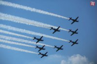 Na snímke poľská formácia PLZ-130 Orlík Aerobatic team počas Medzinárodných leteckých dní SIAF 2015 na leteckej základni Sliač 29. augusta 2015.