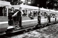 Na archívnej snímke oslavy 1. mája v roku 1949 v Bratislave. Na sn. detská železnica na pravom brehu Dunaja v Petržalke.