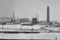 Na archívnej snímke z 26. marca 1963 pri Košiciach výstavba teplárne VSŽ.