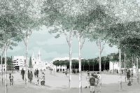 Námestie A. Hlinku so Sadom SNP - Návrh autorského kolektívu Laboratória architektúry krajiny – LABAK, Bratislava. Návrh "D" - 2. miesto.