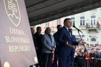 Robert Fico počas príhovoru na proteste na Hlavnej ulici v Košiciach