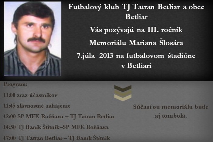 Ilustračný obrázok k článku V Betliari sa uskutoční Memoriál Mariána Šlosára