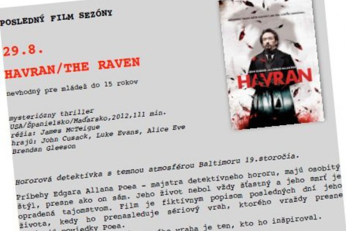 Ilustračný obrázok k článku Diváci si vybrali: Posledný film v letnom kine Havran