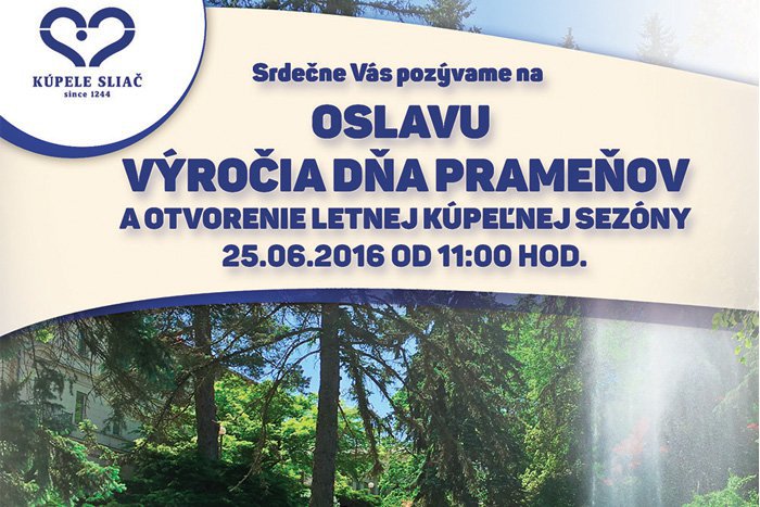 Ilustračný obrázok k článku Oslava výročia dňa prameňov a otvorenie letnej kúpeľnej sezóny v Kúpeľoch Sliač, 25.06.2016
