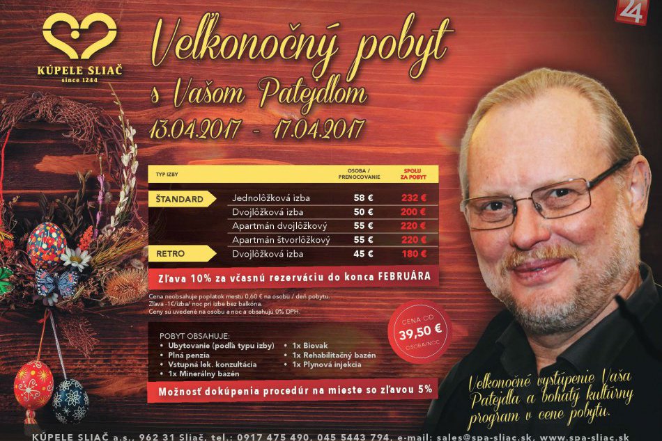 Ilustračný obrázok k článku Kúpele Sliač Vás srdečne pozývajú na Veľkonočný pobyt s Vašom Patejdlom