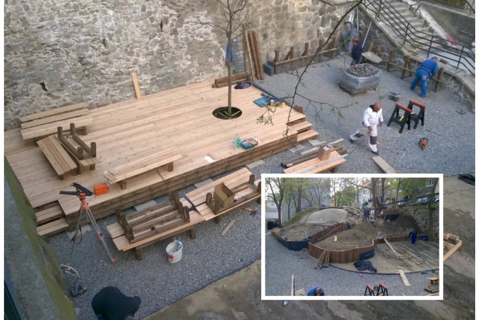 Ilustračný obrázok k článku FOTO: V parku na Svoradovej sa už rysuje pódium aj drevená terasa