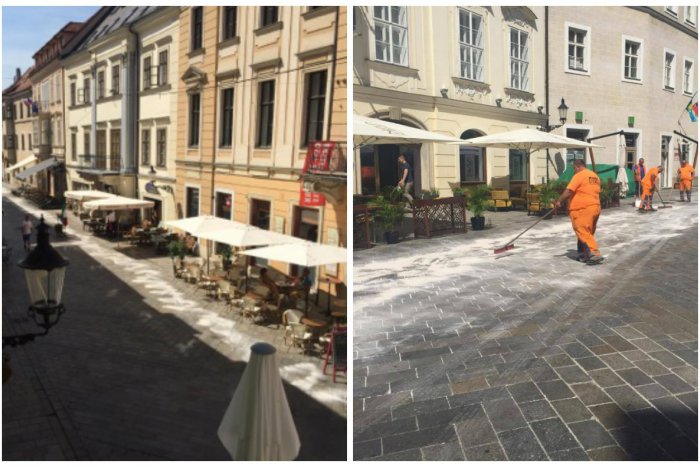 Ilustračný obrázok k článku Dlažbu Ventúrskej ulice špatili veľké olejové škvrny