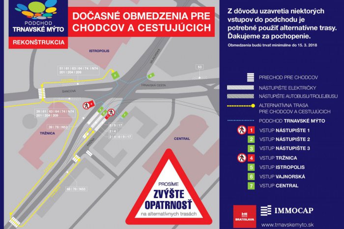 Ilustračný obrázok k článku Rekonštrukcia podchodu na Trnavskom mýte si vyžiada uzatvorenie dvoch vstupov