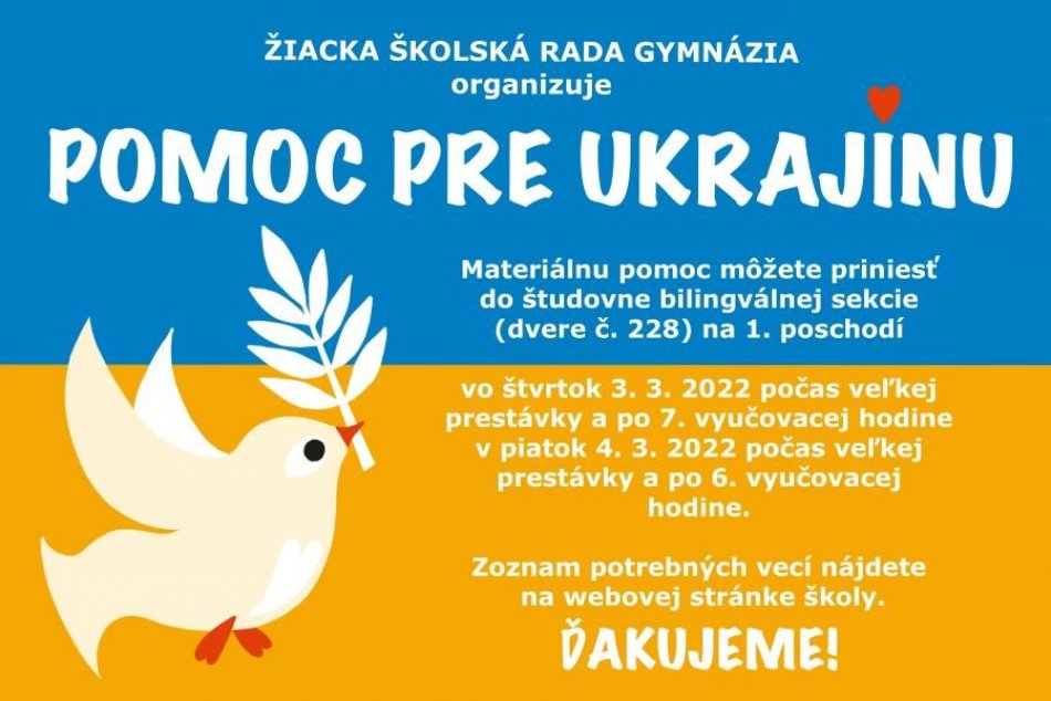 Ilustračný obrázok k článku Aj popradský „nový gympel“ pomáha Ukrajincom. Iniciatíva prišla od študentov