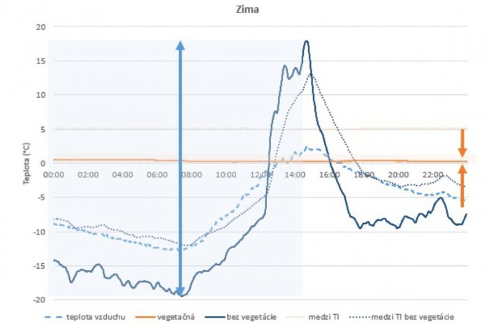 Teplotný priebeh zimný deň