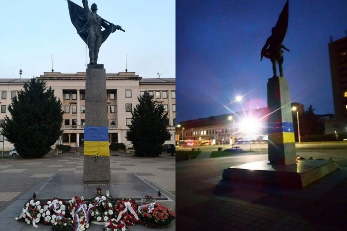 Ilustračný obrázok k článku Pamätník víťazstva v Nitre oblepili vlajkou Ukrajiny: Na mieste zasahovala polícia, VIDEO