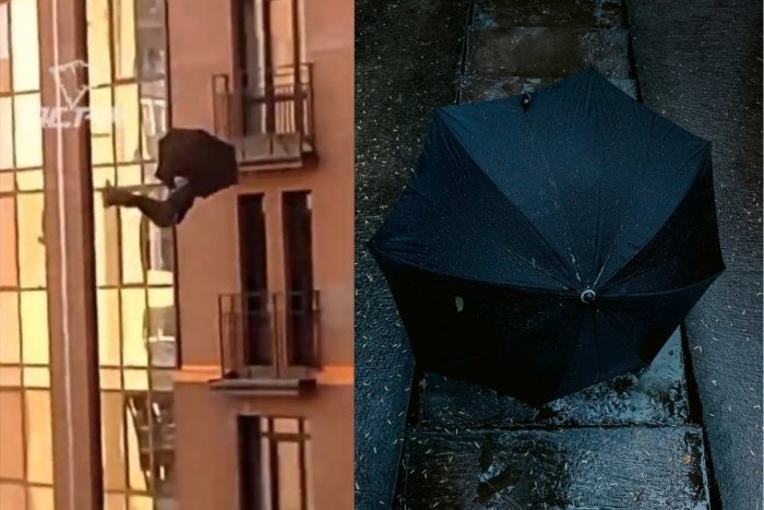 Ilustračný obrázok k článku VIDEO zo šialeného experimentu: Rus zoskočil z ôsmeho poschodia, ako padák použil DÁŽDNIK