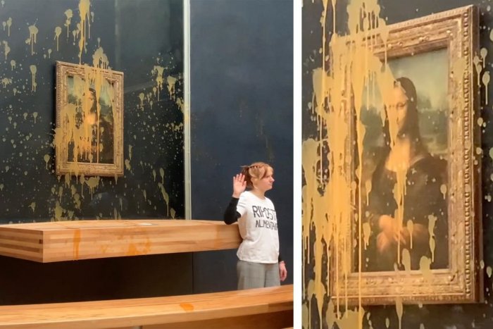 Ilustračný obrázok k článku ÚTOK na slávny obraz! Klimatické aktivistky obliali Monu Lisu polievkou, VIDEO