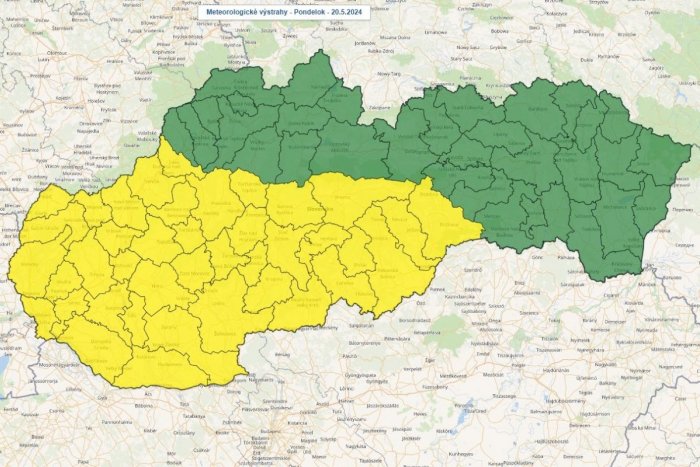 Výstrahy na pondelok 20. mája 2024