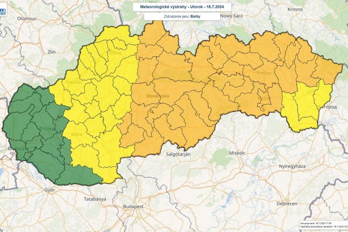 Výstrahy pred búrkami na štvrtok 16. júla