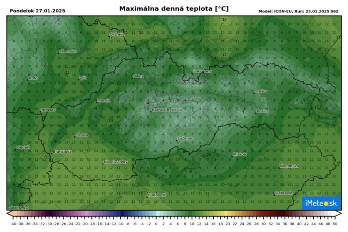 Pondelňajšie maximálne teploty