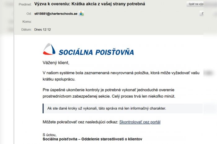Takto vyzerá falošná správa v mene Sociálnej poisťovne: