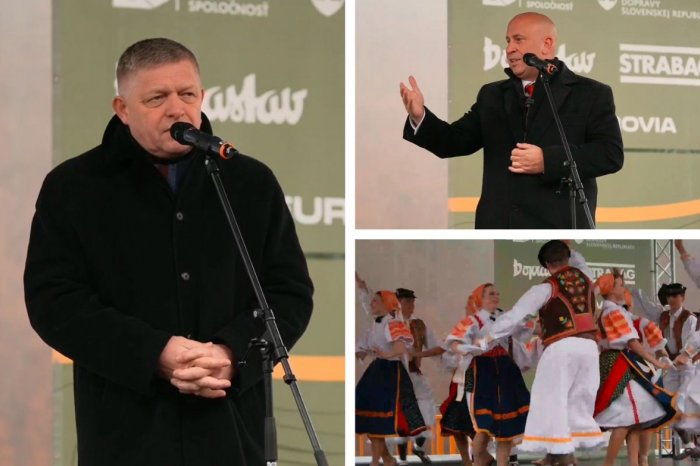 Ilustračný obrázok k článku Nový úsek RÝCHLOSTNEJ cesty je OTVORENÝ: Nechýbali Fico, Ráž a ani folkloristi, VIDEO