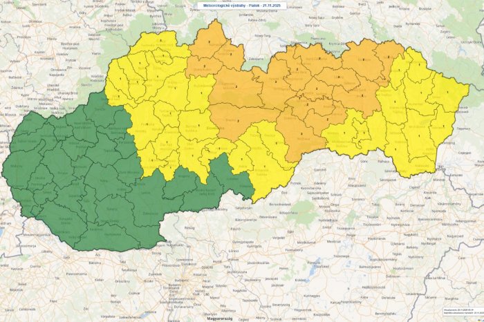 Výstrahy na piatok 21. novembra