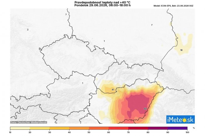 Kde by mohlo byť v pondelok +40 °C?