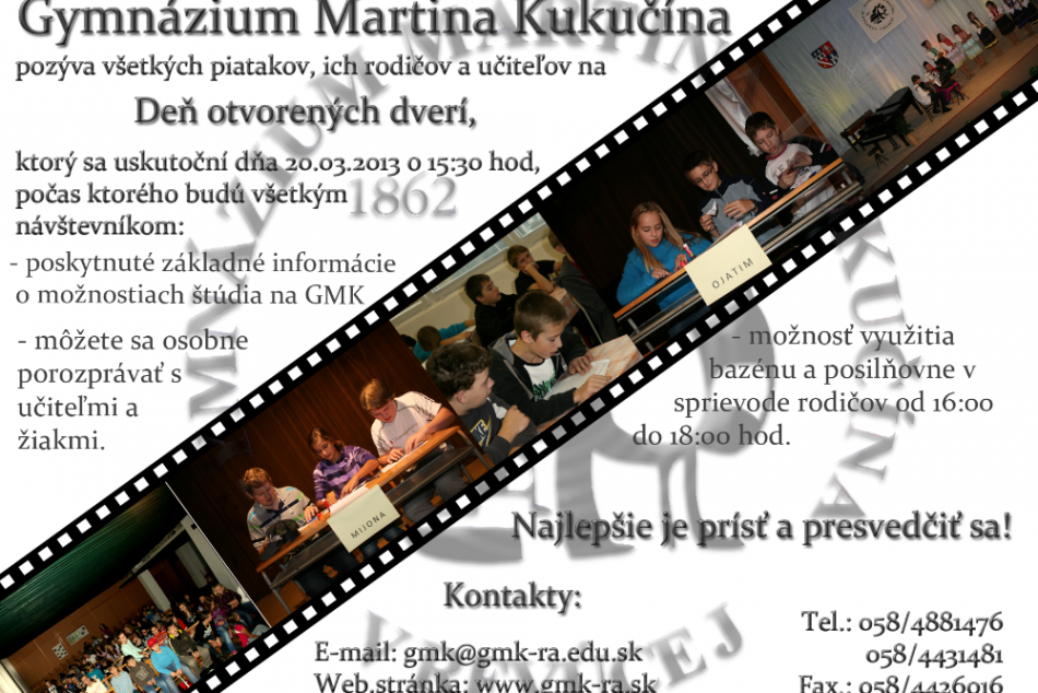 Plagát Dňa otvorených dverí na Gymnáziu M.Kukučína