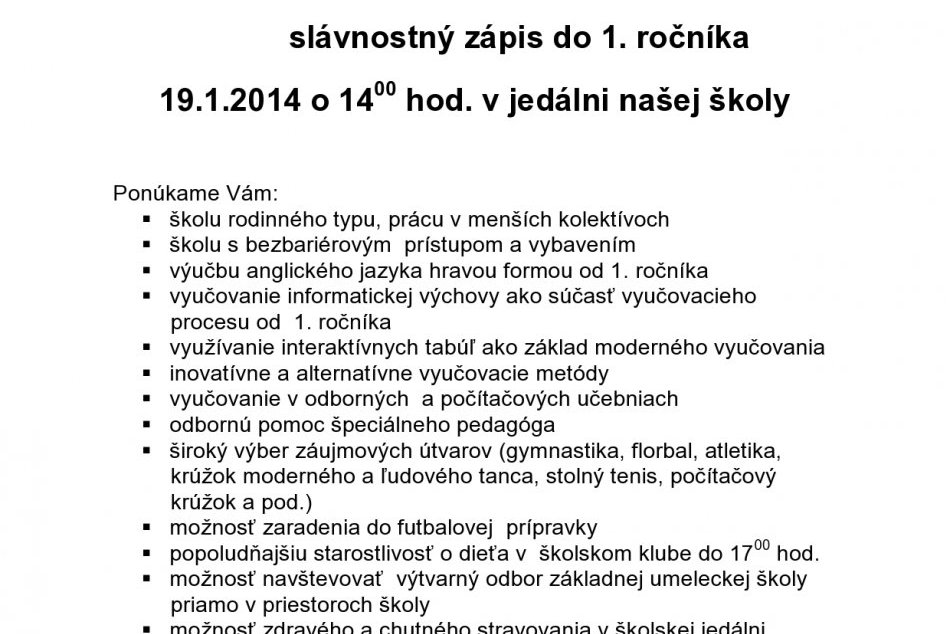 Zápis do prvého ročníka