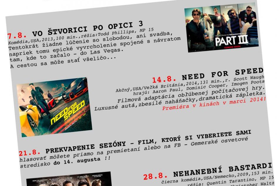Úspešné letné kino aj v auguste: Pozrite si prehľad filmov