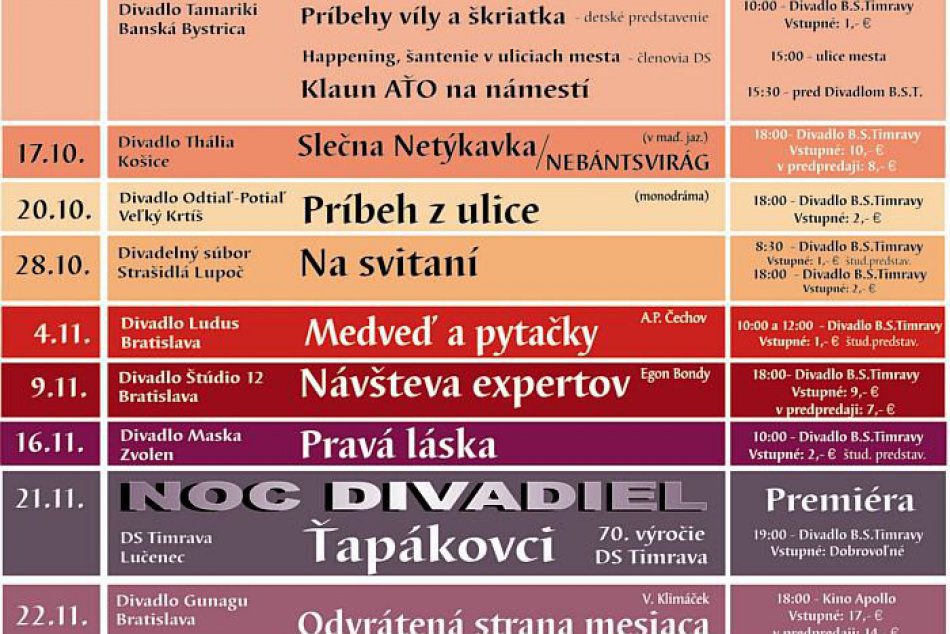 Program festivalu Divadelná jeseň