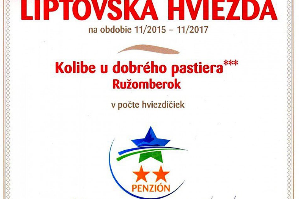 Certifikát kvality Liptovská hviezda