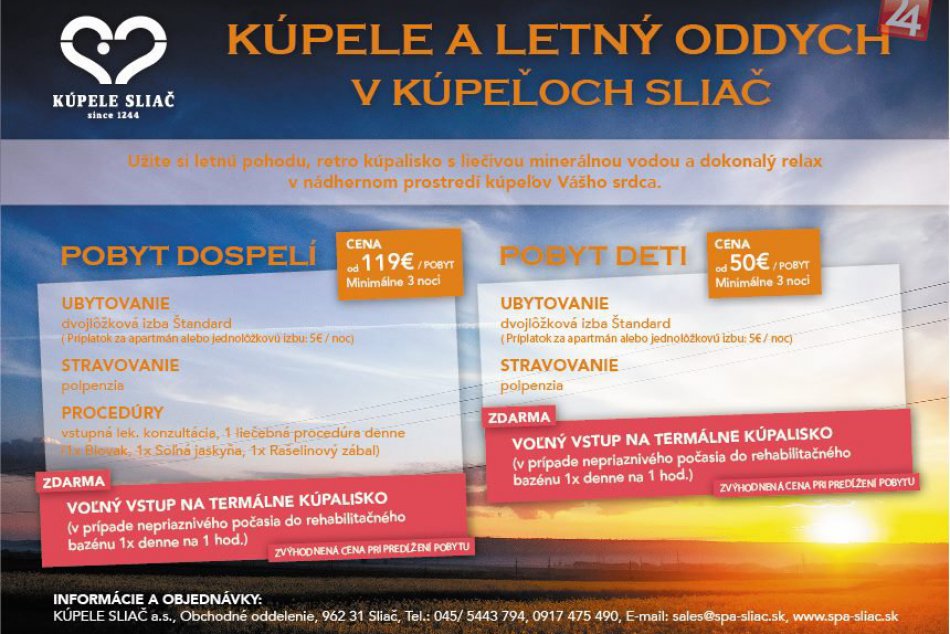 Letné termálne kúpalisko v Kúpeľoch Sliač otvára svoje brány 18.06.2016.