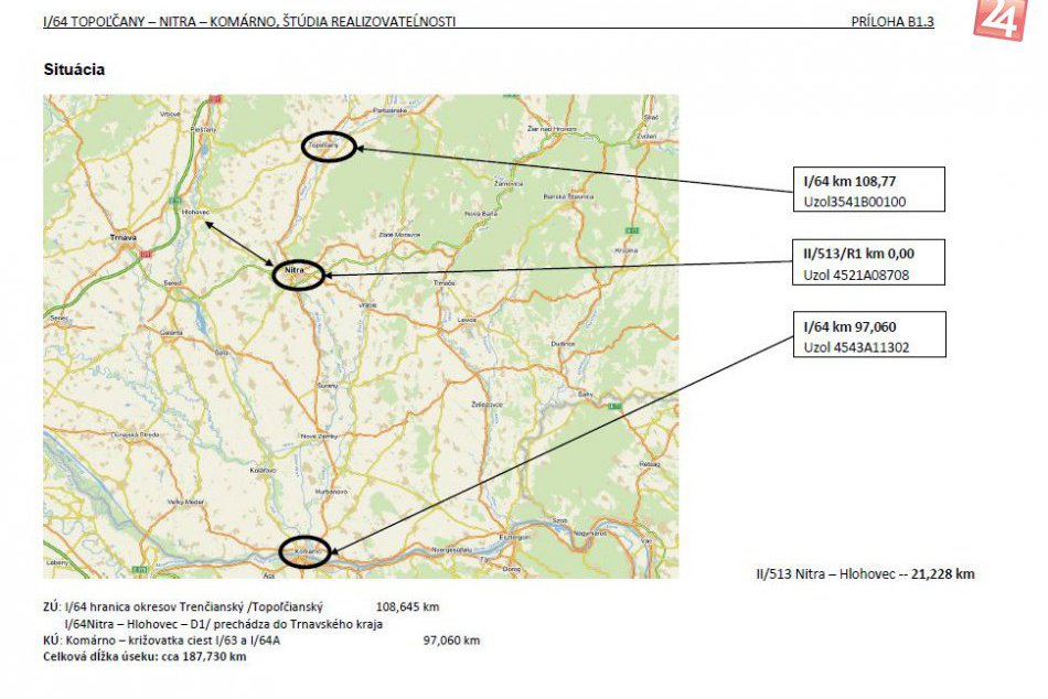 Cestný ťah Topoľčany-Nitra-Komárno má navrhnúť štúdia: Stáť bude viac ako pol mi