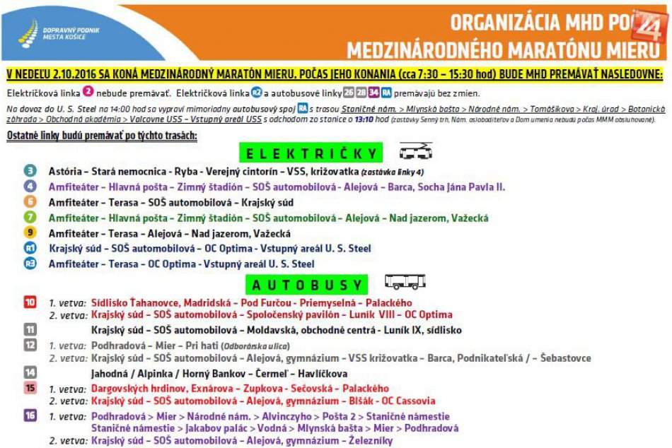Medzinárodný maratón mieru ovplyvní mestskú hromadnú dopravu