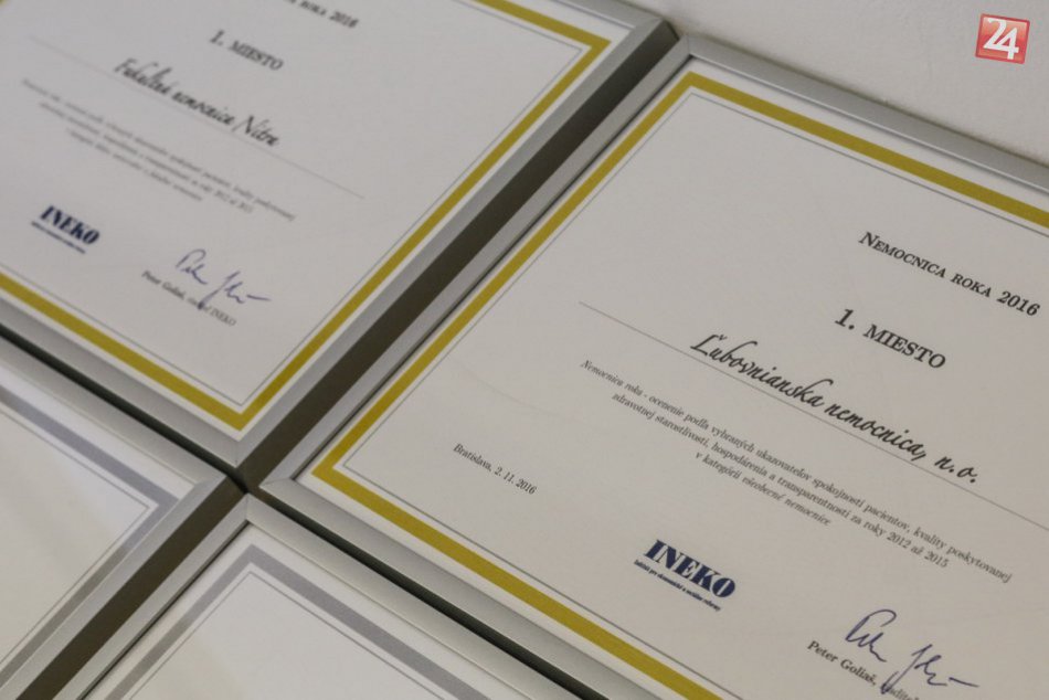 Hodnotenie slovenských nemocníc: Ocenenie Nemocnica roka 2016 putuje do Nitry