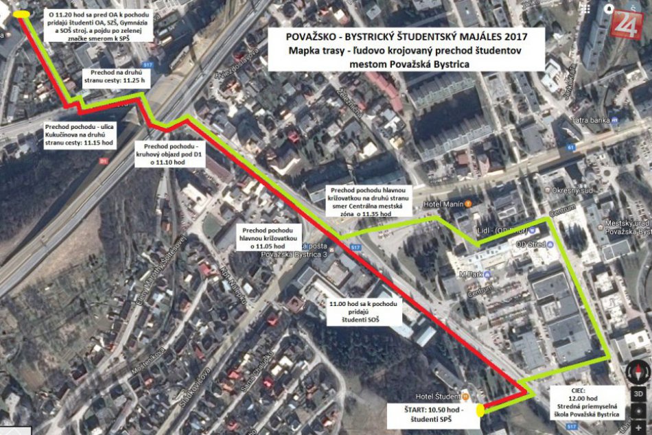 Študentský majáles v Považskej: Plán krojovaného prechodu mestom