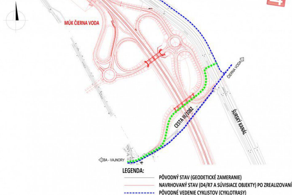Prehľadné mapy cyklotrás - výstavba obchvatu D4R7