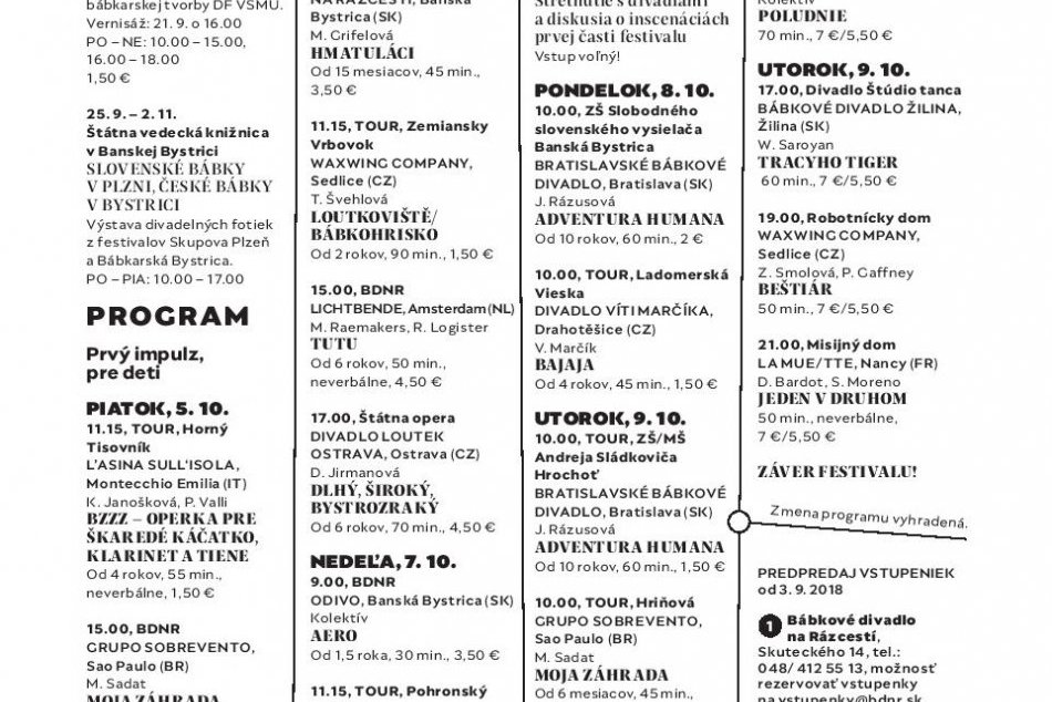 Program podujatia Bábkarská Bystrica TOUR 2018