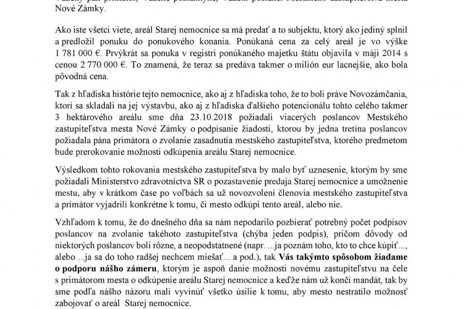 Otvorený list primátorovi Nových Zámkov
