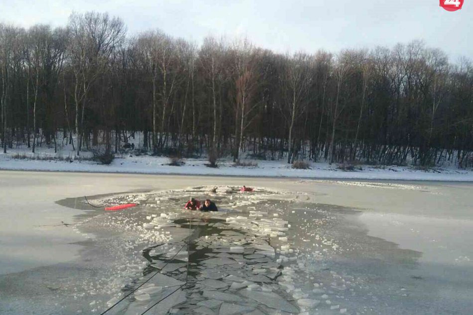 FOTO: Hasiči vyťahujú zo zamrznutej priehrady Svinica jeleňa