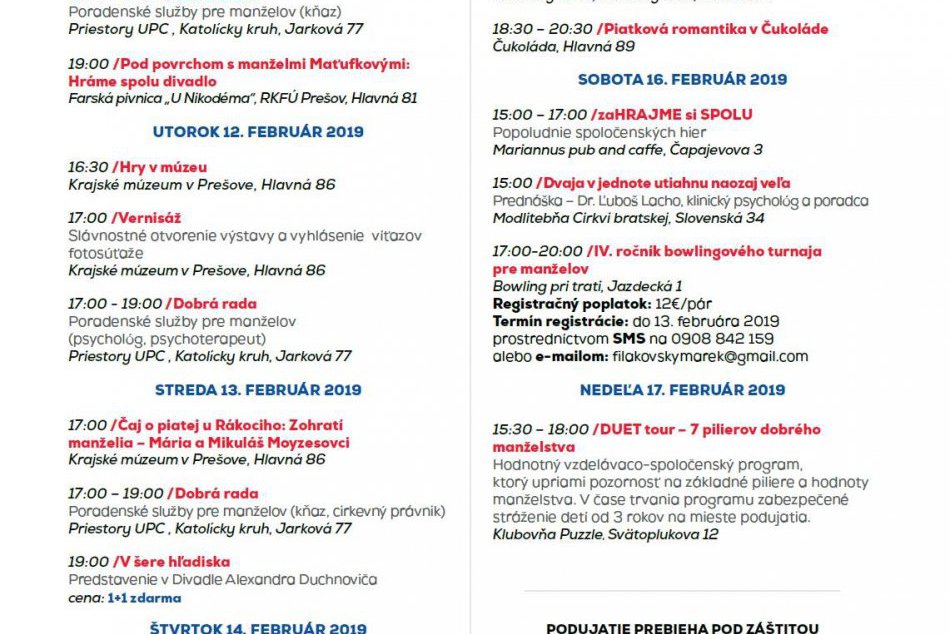 Národný týždeň manželstva v Prešove: Preštudujte si podrobný program