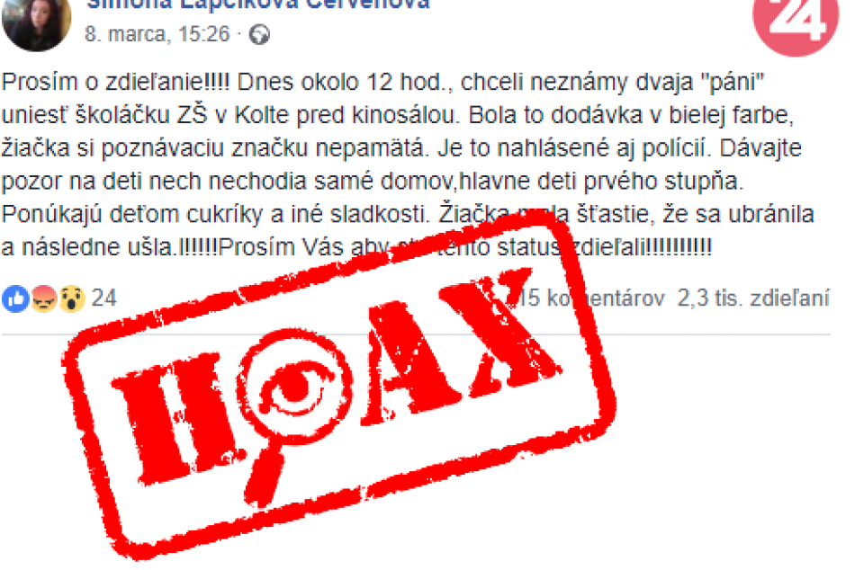 Polícia vyvracia hoax o dodávke unášajúcej deti