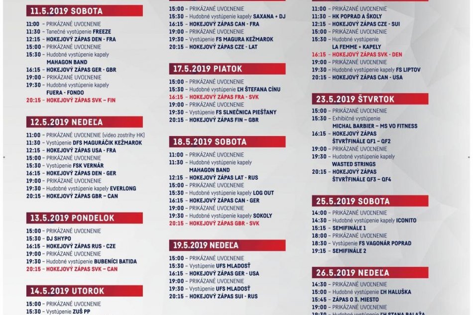 Program hokejovej fanzóny v Poprade