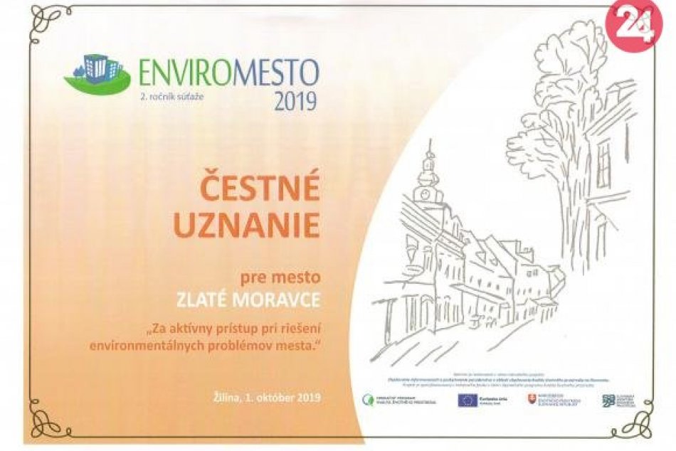 Čestné uznanie za aktívny prístup pri riešení enviromentálnych problémov mesta.