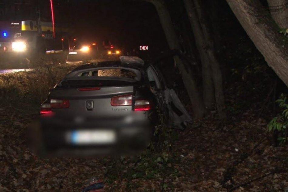 Nebezpečná nehoda: Auto dostalo šmyk, zastavil ho až náraz do stromu