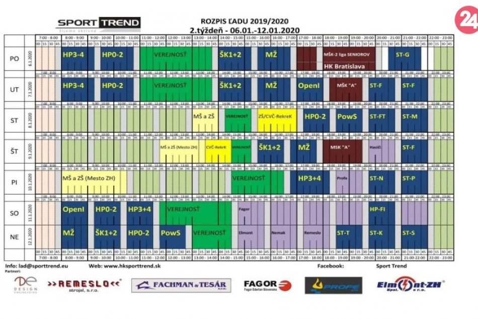 Rozpis ľadu na žiarskom zimáku do 12.1.2020