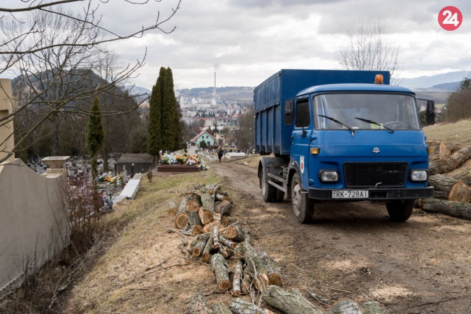 FOTO: Pílenie stromov na ružomberskom cintoríne