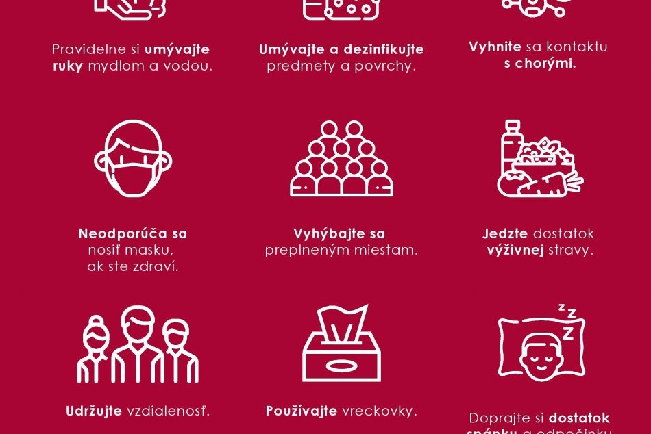 Infografika upozorňuje na opatrenia, ktoré by mali ľudia dodržiavať