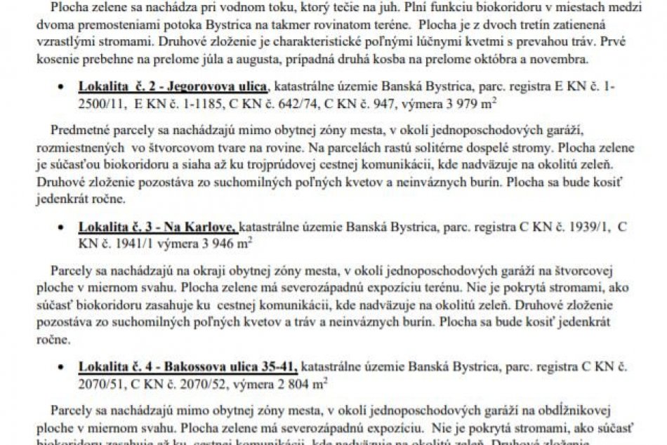 Plochy s nižšou intenzitou kosenia v Bystrici